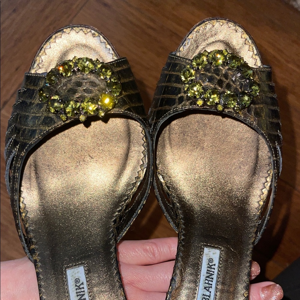 Manolo Blahnik Indial Leather Green Mules - Picture 11 of 11